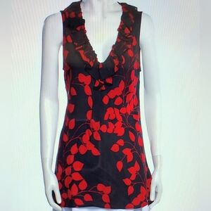 Tory Burch Ruffle V-Neck Sleeveless Silk Tunic Top Red Sz 10